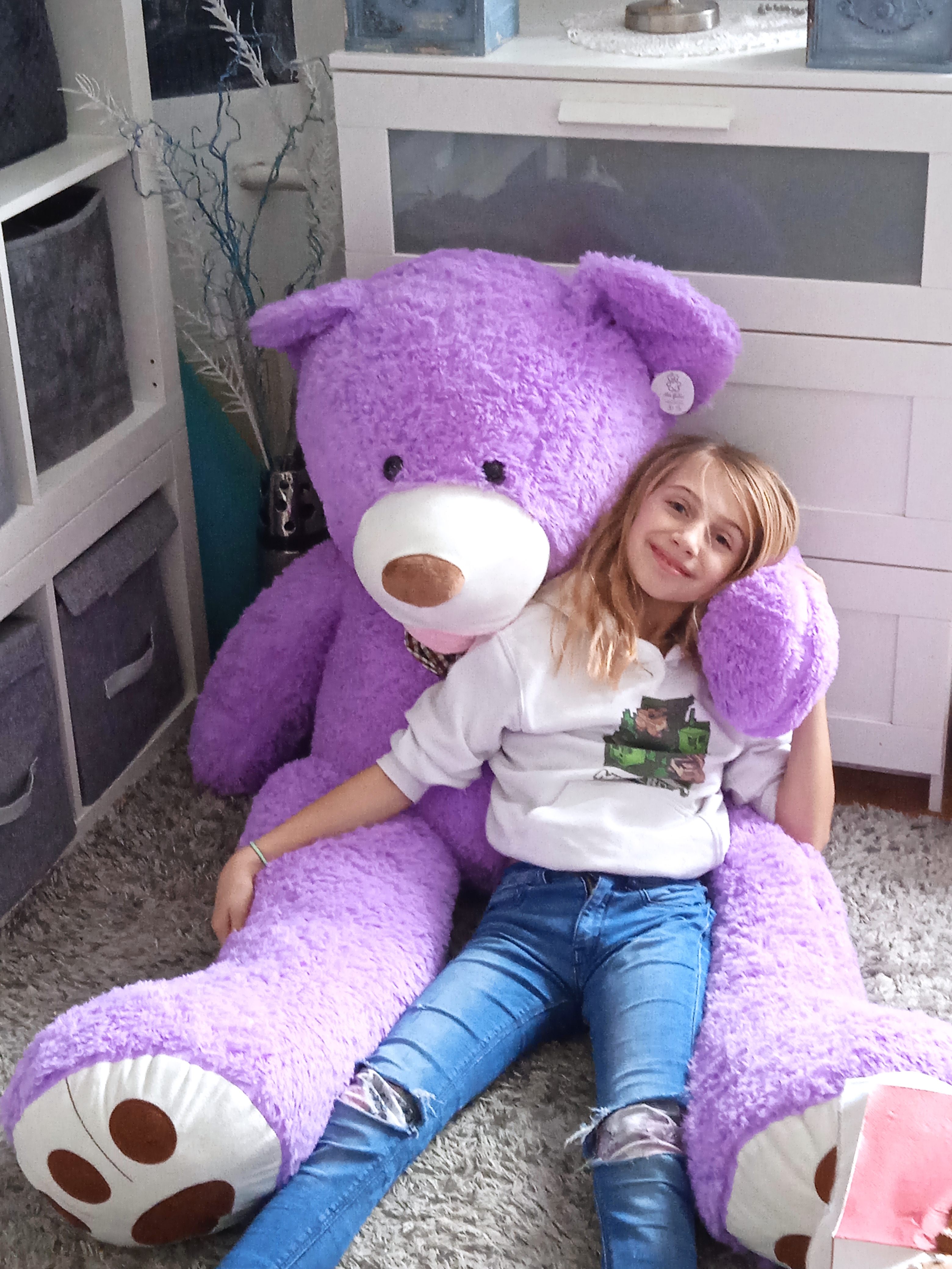 Velký medvěd XXL plyšák 160 cm fialový s kamarádkou